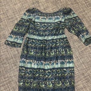 Silk Printed Mini Dress in hunter green & sea foam green. Versace like print